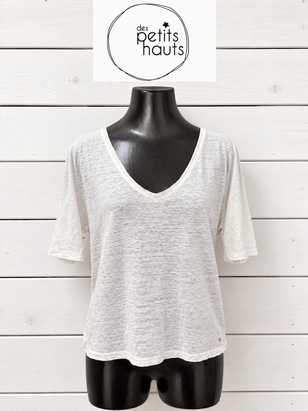 DES PETITS HAUTS – Lightweight V-Neck Top – Off White – Estimated Size S